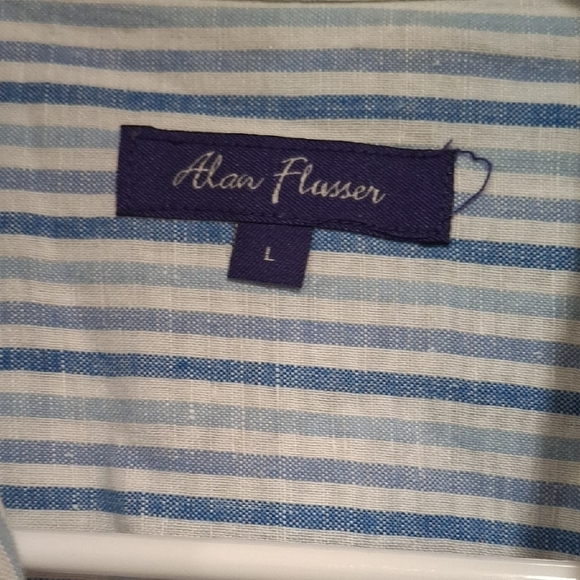 Alan Flusser Blue and White Casual Button Down Shirt - Picture 2 of 6